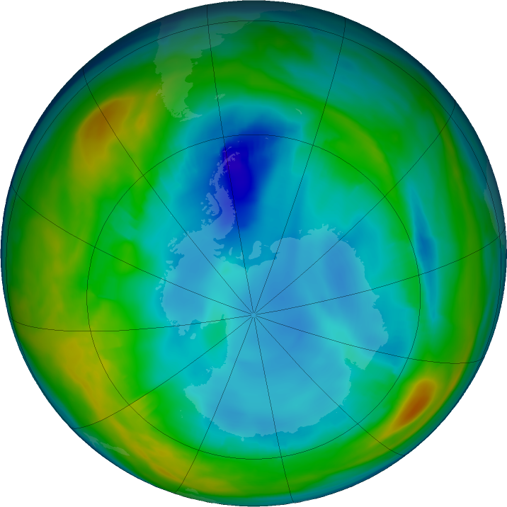 Antarctic ozone map for 27 July 2016